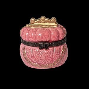 Beautiful Pink With Gold Accent Princess Trinket Box Pill Box With Crown 2.25"